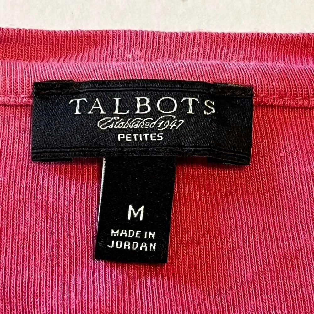 Talbots Petites pink‎ ribbon design half sleeve size medium M shirt